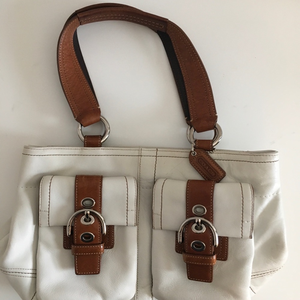 White/Tan Coach purse - Picture 2 of 6